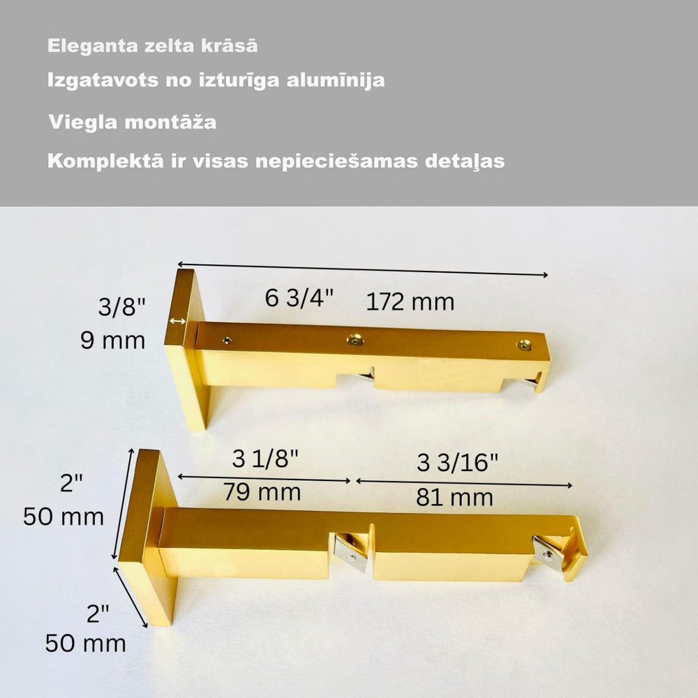Zelta alumīnija karnīze ar 2 sliedēm | Sienas stiprinājums Digital Textile XL