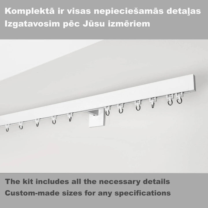 Aizkaru alumīnija karnīze baltā krāsā, pie sienas (pilns komplekts) Home Trends