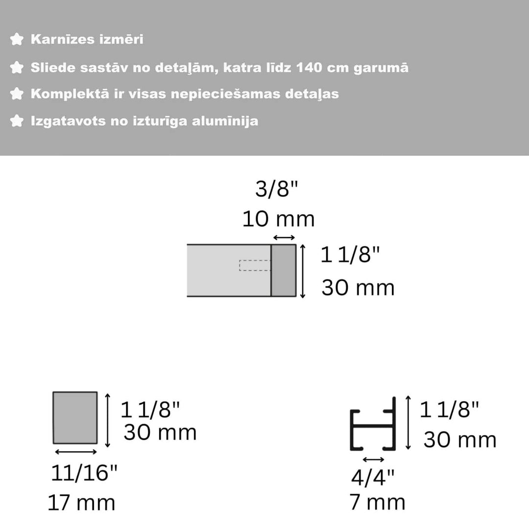 Melna alumīnija aizkaru karnīze | Griestu stiprinājums Digital Textile XL