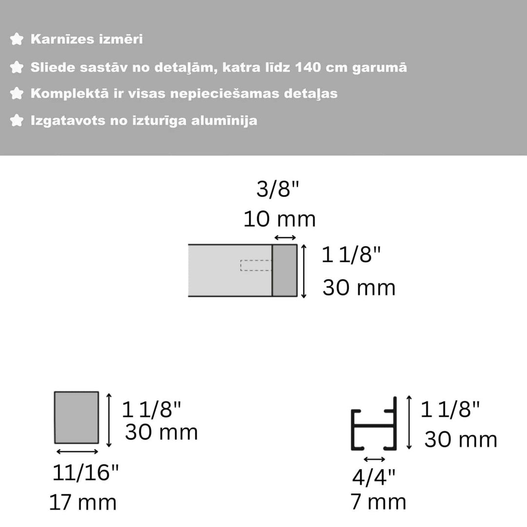 Sudraba alumīnija aizkaru karnīze | Sienas stiprinājums | Izmēri Digital Textile XL