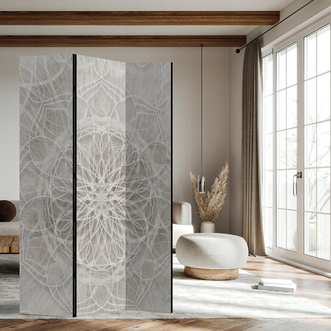 Aizslietnis, divpusējs istabas sadalītājs,135x172, Siltā Simetrija - mandala ornaments bēšos toņos L-ART