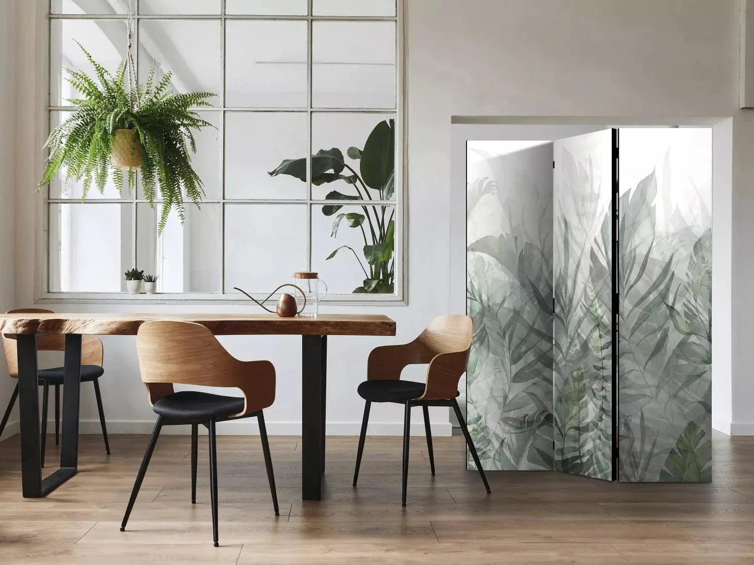 Aizslietnis - Savvaļas pļava - zaļas lapas uz balta fona, 135x172 cm ART