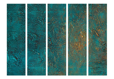Aizslietnis - Tirkīza abstrakta tekstūra ar zelta akcentu, 133627, 225x172 cm ART