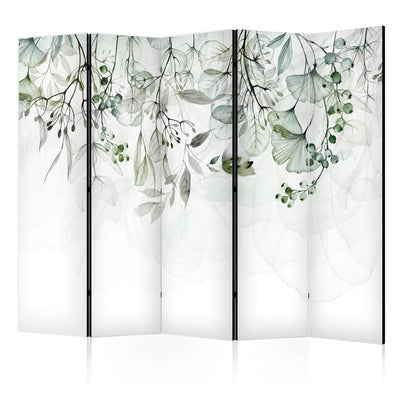 Aizslietnis - Zaļās lapas un ziedi uz gaiša fona, 150856, 225x172 cm ART
