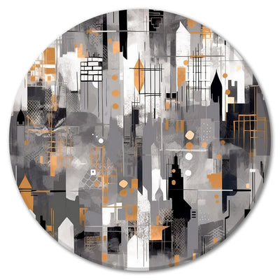 Round canva - Abstract view of city rooftops in grey, 151596 G-ART