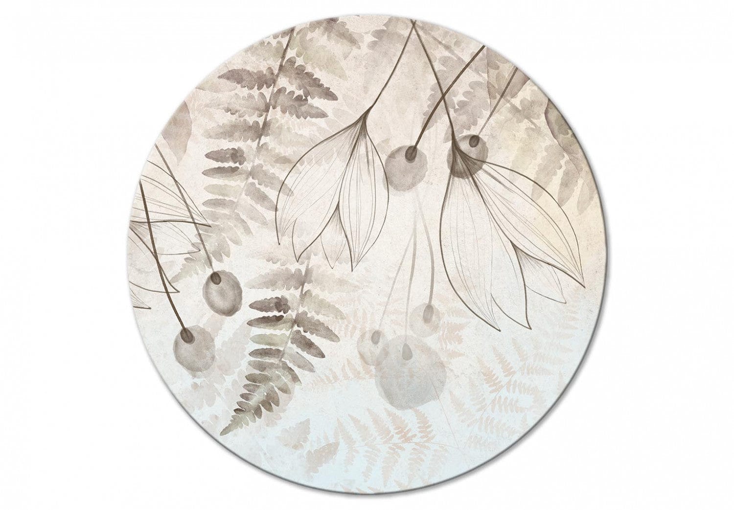 Apaļa glezna - Brūni kaltēti ziedi un papardes lapas, 148680 G-ART