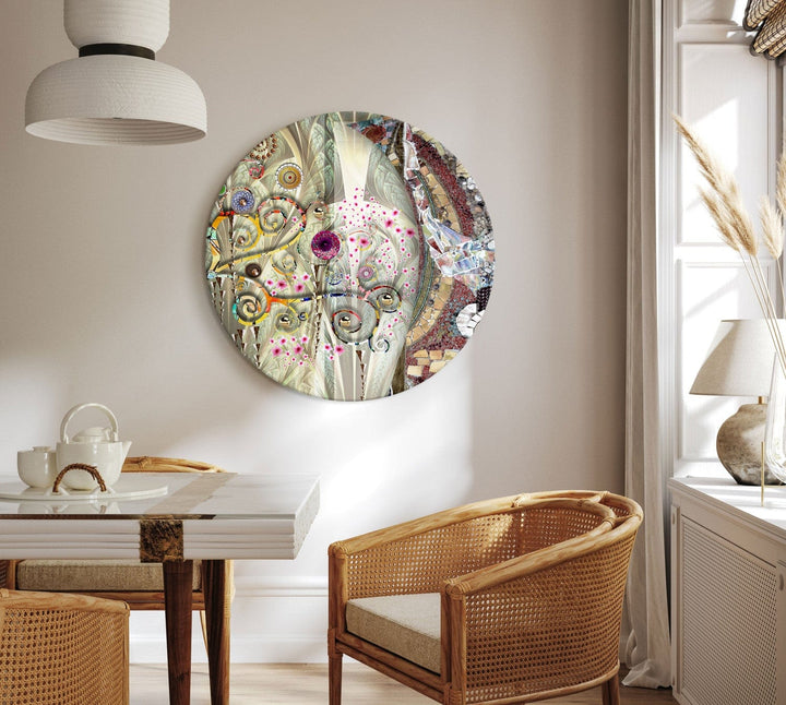 Apaļa glezna - Gustava Klimta stila abstrakcija ar ziediem - 148766 G-ART
