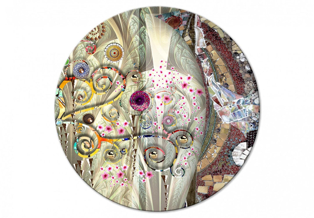 Apaļa glezna - Gustava Klimta stila abstrakcija ar ziediem - 148766 G-ART