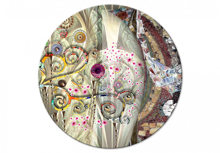 Apaļa glezna - Gustava Klimta stila abstrakcija ar ziediem - 148766 G-ART