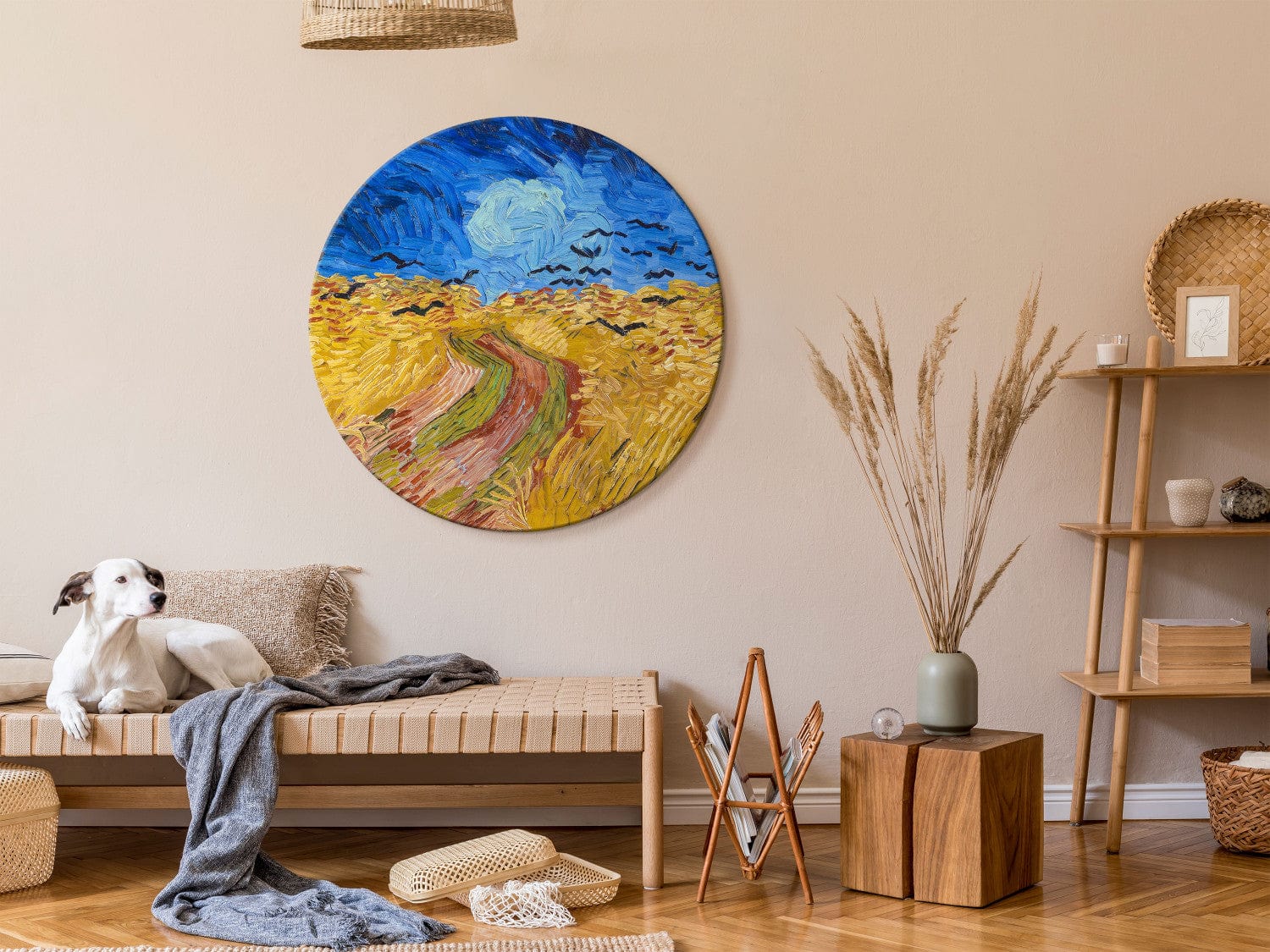 Apaļa glezna - Kviešu lauks ar vārnām, Vinsents van Gogs - 148745 G-ART