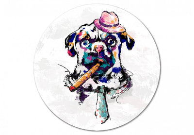 Apaļa kanva (Deluxe) - Laimīgs mopsis - krāsains suņa portrets, 148770 G-ART