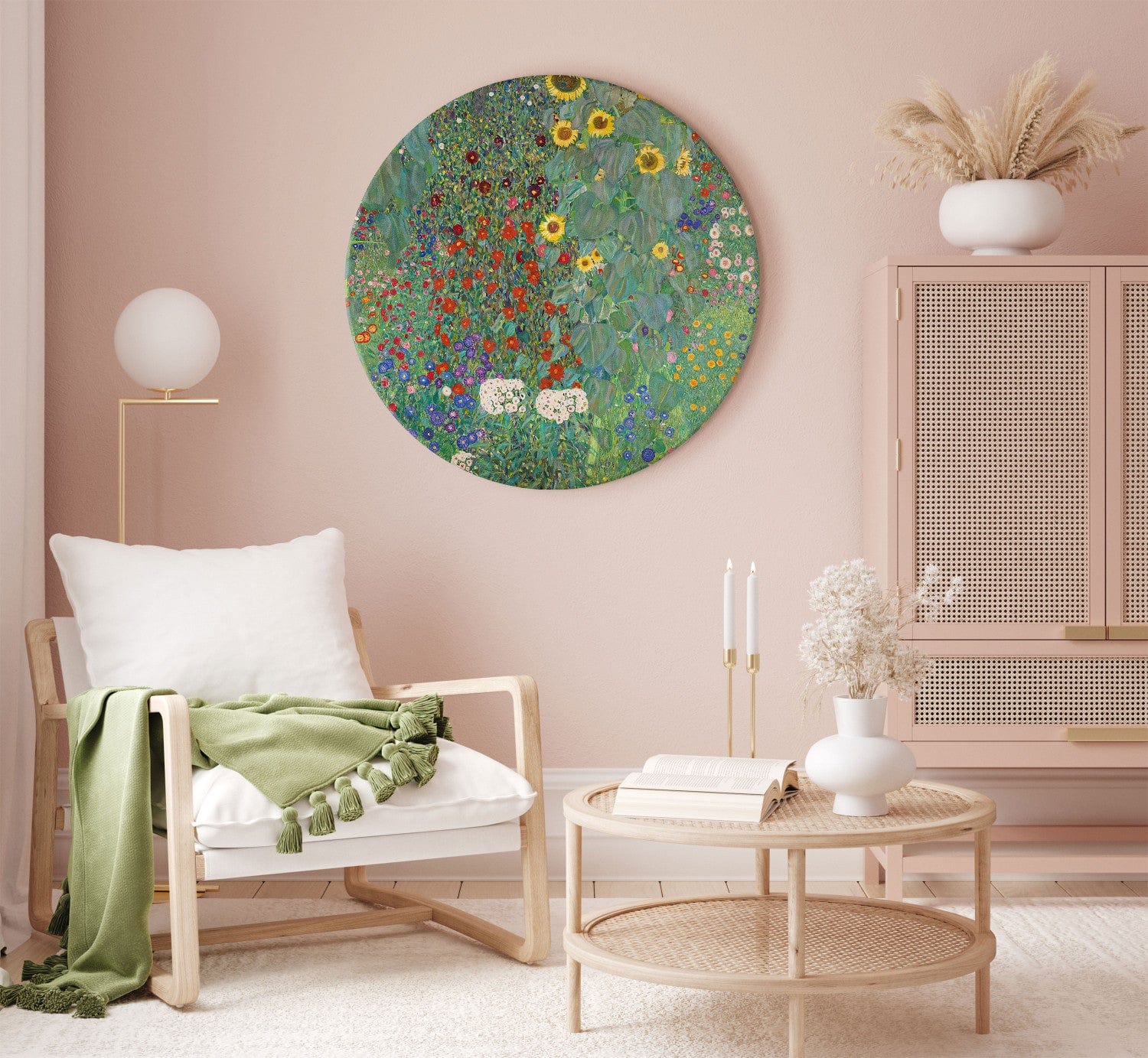Apaļa glezna - Lauku dārzs ar saulespuķēm, Gustavs Klimts - 148748 G-ART