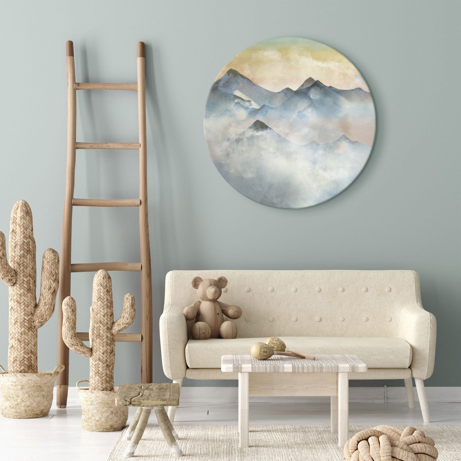 Apaļa glezna - Miglainie kalni, Kalnu ainava saulrietā, 148677 G-ART