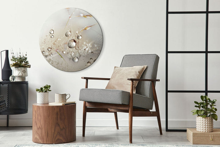 Apaļa glezna - Rasas pilieni - Zāle un pienenes lietū - 148750 G-ART
