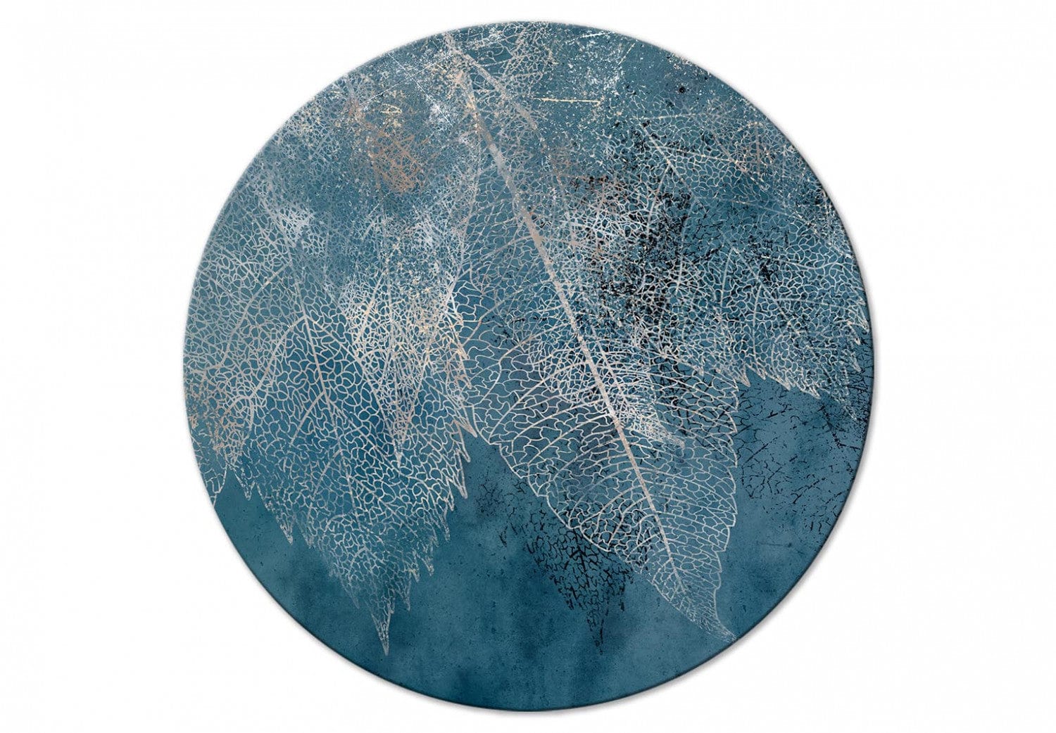 Apaļa glezna (Deluxe) - Zelta lapu dzīslas uz zila fona - 148709 G-ART