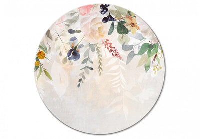 Apaļa kanva (Deluxe) - Ziedi un lapas uz gaiši bēša fona, 148676 G-ART