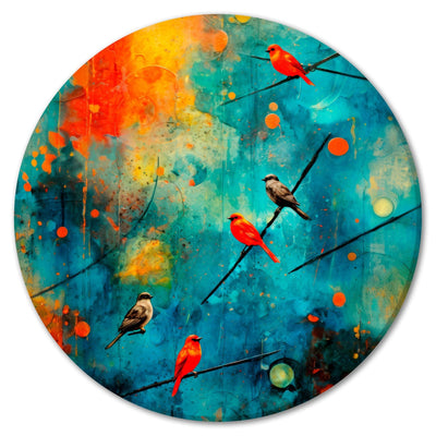 Apaļa kanva - Krāsaini putni uz daudzkrāsaina abstrakta fona, 151584 G-ART