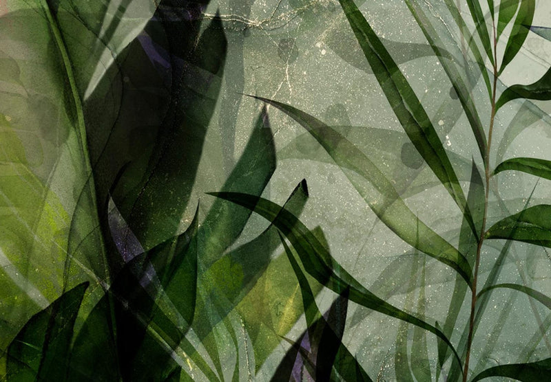 Apaļa kanva - Rīta rasa - kompozīcija ar lapām uz zaļa fona, 151469 G-ART