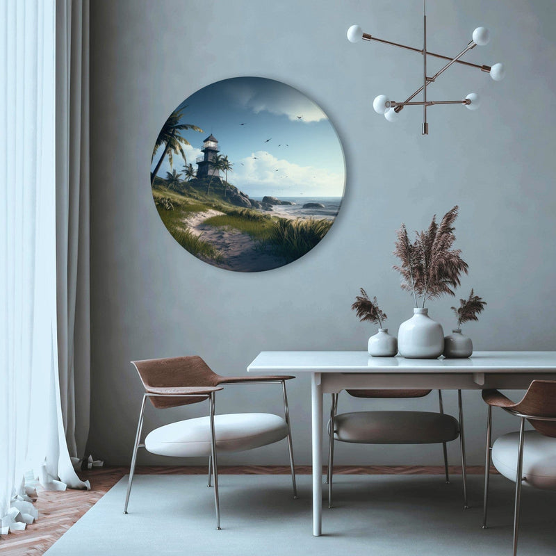 Apaļa kanva - Tropu ainava ar bāku un pludmali, 151594 G-ART