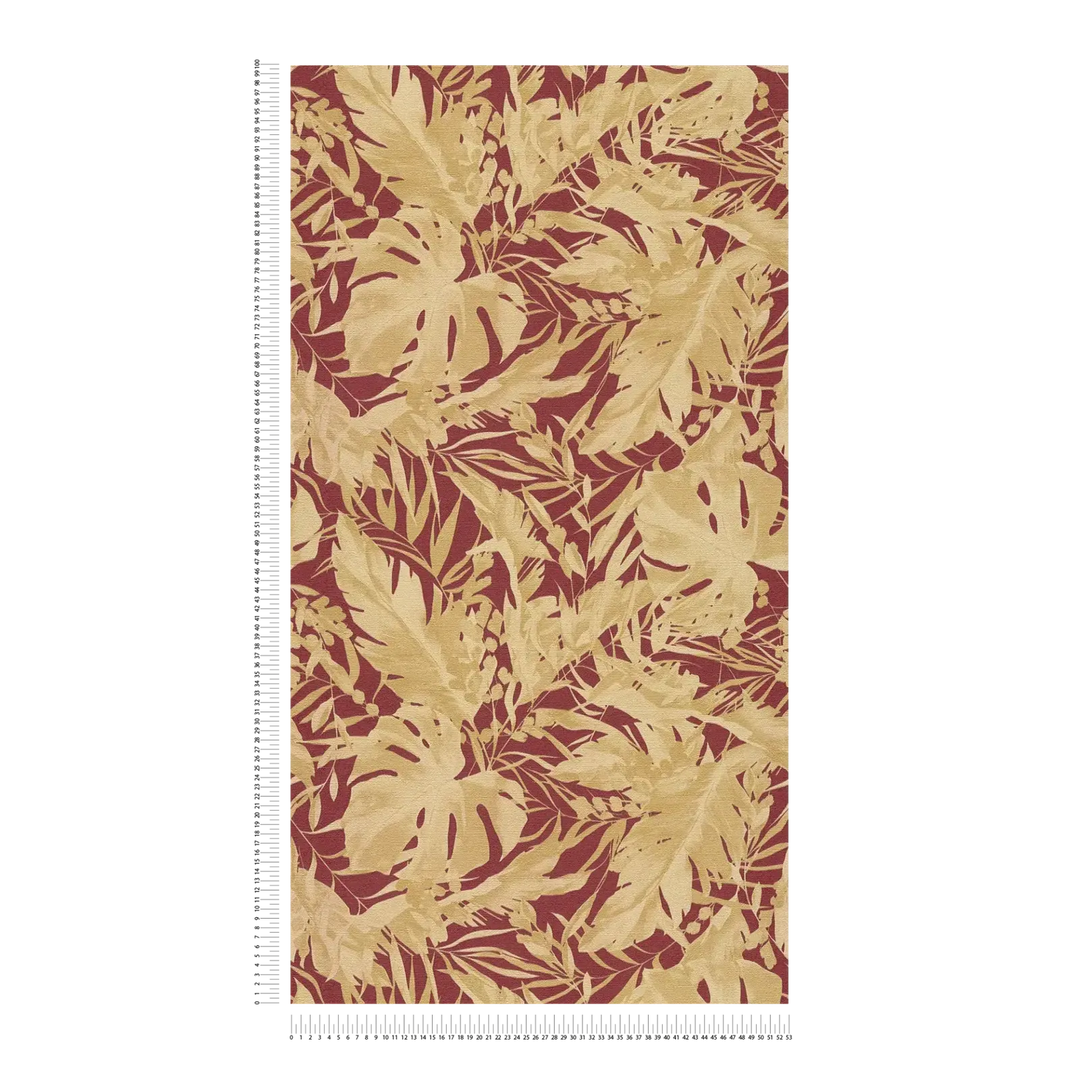 Augstas kvalitātes neaustas tapetes ar stilīgu tropu lapu rakstu | sarkana, zelta | 3010153 AS Creation