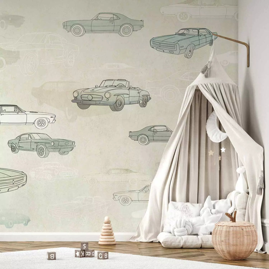 Fototapetai - Automobilių eskizai prislopintomis spalvomis, 149201