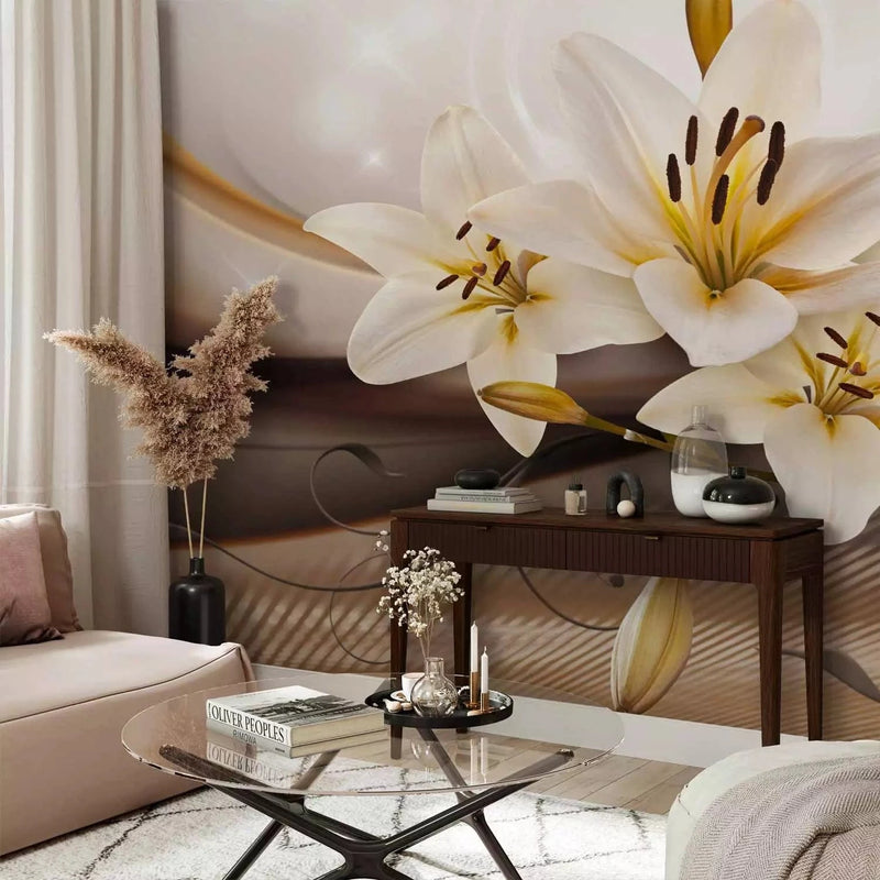 Wall Murals with white lilies on a brown background - 90448 oasis