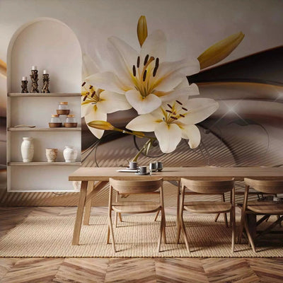 Wall Murals with white lilies on a brown background - 90448 oasis