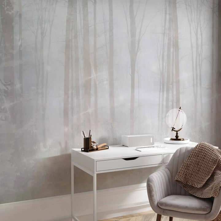 Wall Murals - misty forest against cream grey background, 148599