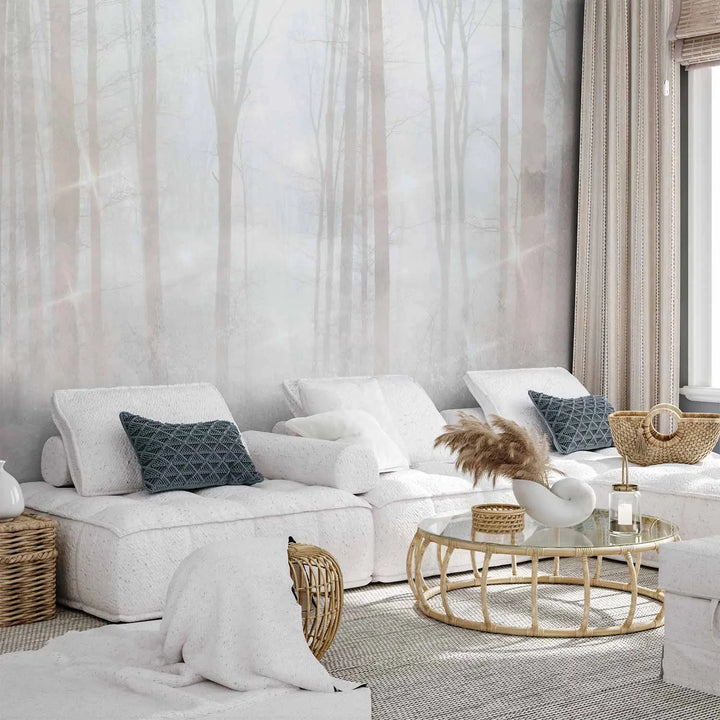 Wall Murals - misty forest against cream grey background, 148599