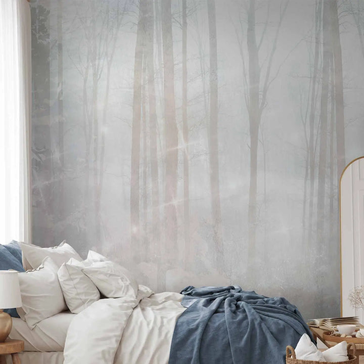 Wall Murals - misty forest against cream grey background, 148599
