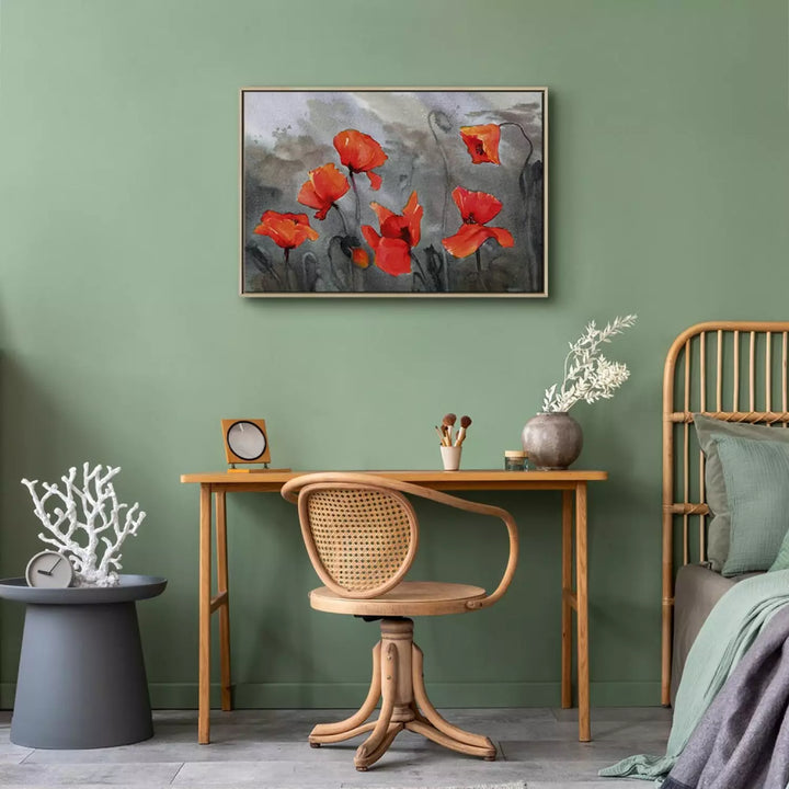 Glezna koka rāmī (dabīgā krāsā) - Magones (akvareļu tehnika), 97976