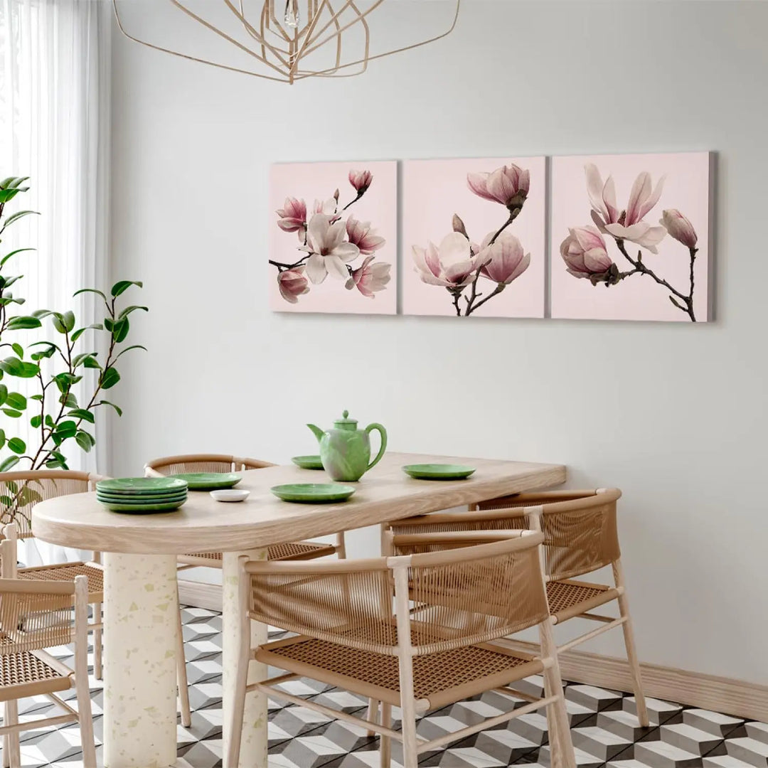 Canva with magnolia on a pink background, (x 3), 122780