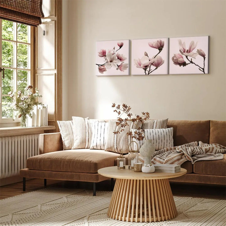 Canva with magnolia on a pink background, (x 3), 122780