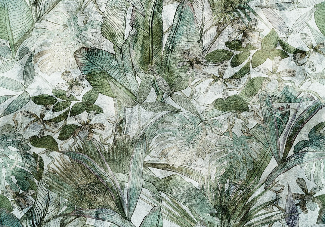 Wall Murals with green leaves - Light dew, 135350