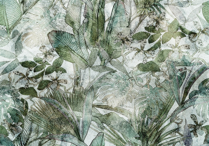 Wall Murals with green leaves - Light dew, 135350