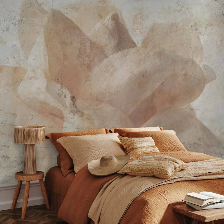 Wall Murals - beige background with flowers and writing in the background, 148600