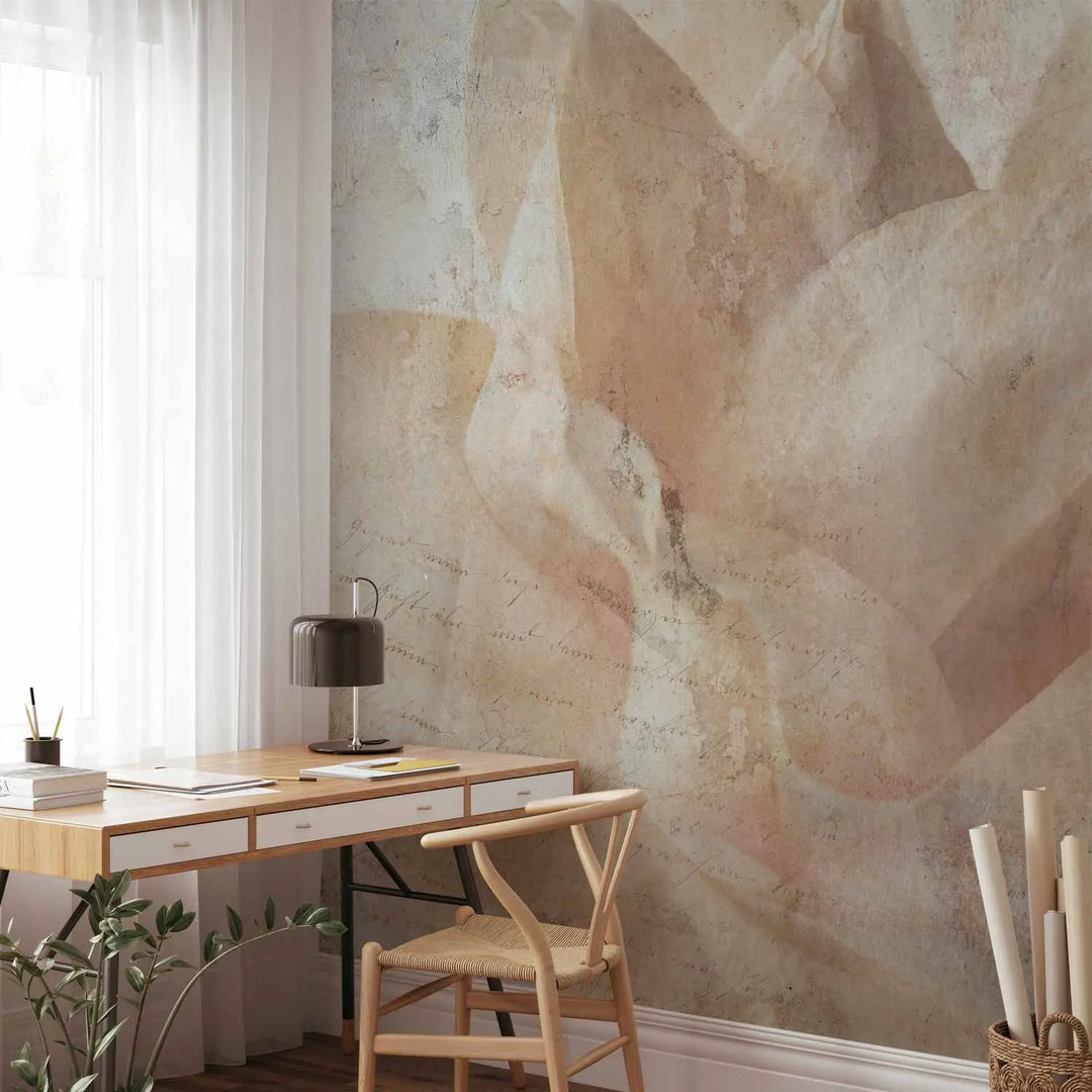 Wall Murals - beige background with flowers and writing in the background, 148600