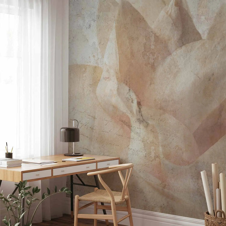 Wall Murals - beige background with flowers and writing in the background, 148600