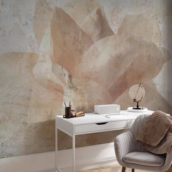 Wall Murals - beige background with flowers and writing in the background, 148600