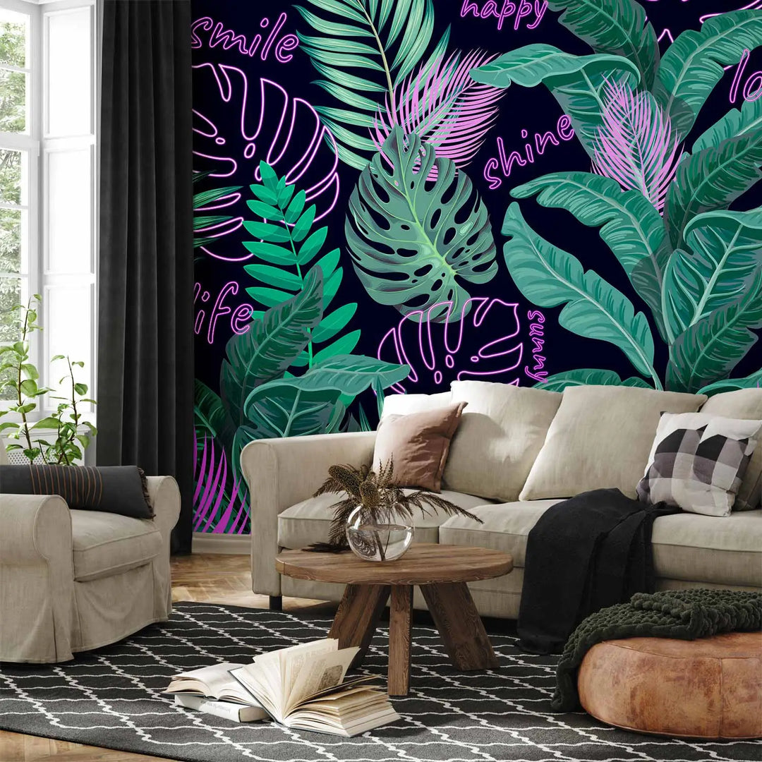 Wall Murals - Neon Jungle (purple, green), 148799