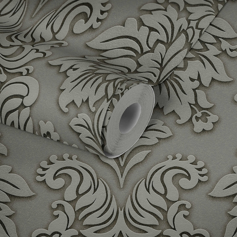 Tapetes guļamistabai - Baroka stila ar mirdzuma efektu - pelēkas, AS 368981 AS Creation