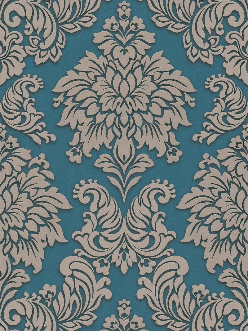 Tapetes guļamistabai - Baroka stila ornamenti ar mirdzuma efektu - zilā, 368985 AS Creation