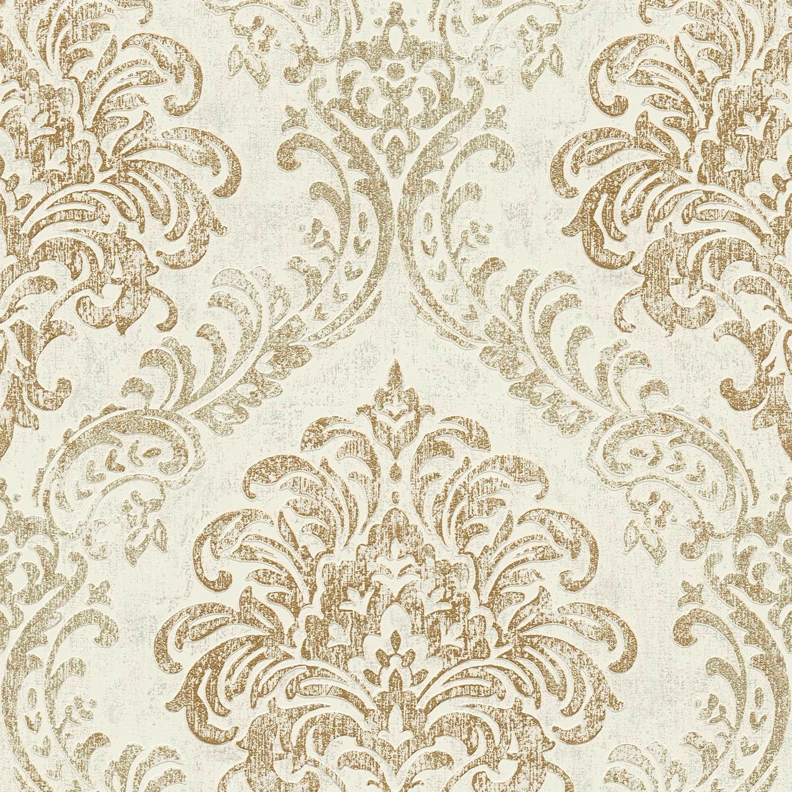 Baroka tapetes ar ornamentu un spīdīgu rakstu, krēmkrāsā - 1373725 AS Creation