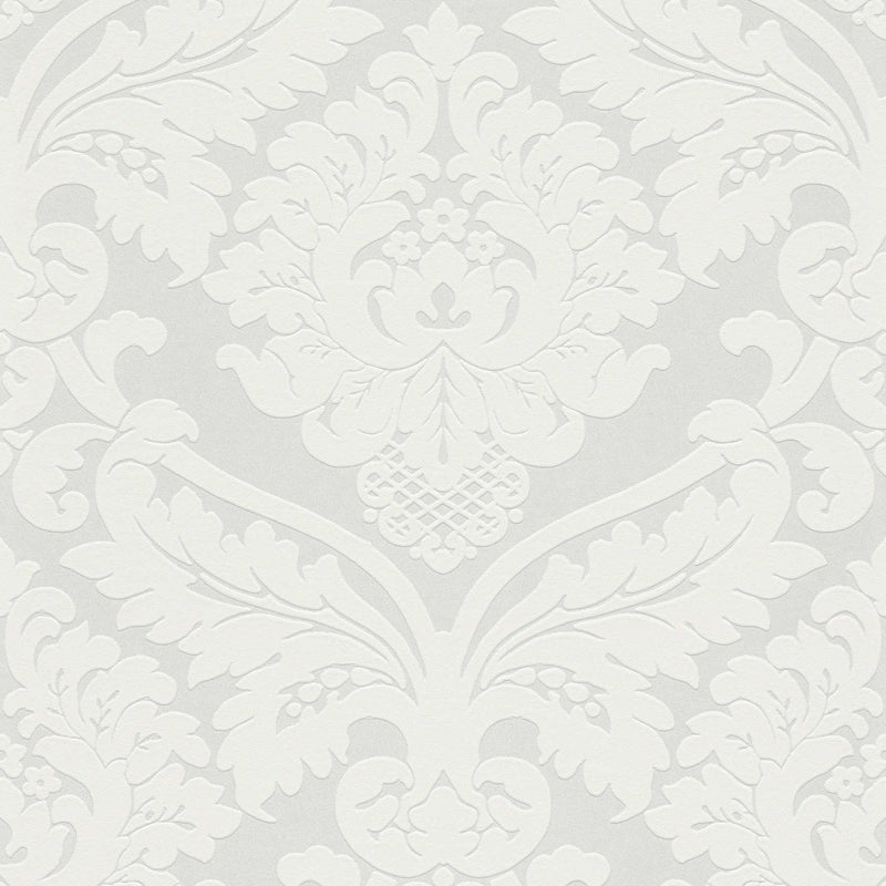 Baroka tapetes ar ziedu 3D ornamentu - baltā krāsā, 2072542 AS Creation