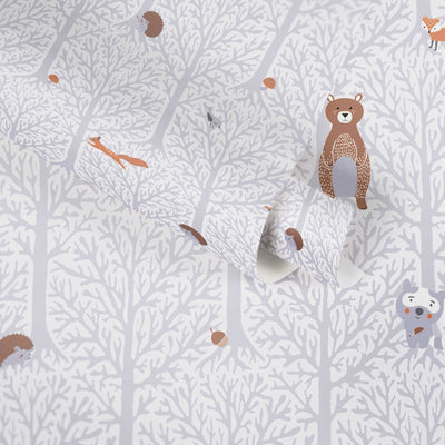 Bērnu pelēkas tapetes meitenes istabai – ar meža dzīvniekiem, 1350407 Bez PVC AS Creation