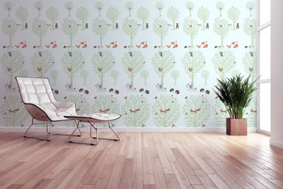 Bernu tapetes ar meža dzīvniekiem zaļā krāsā AS Creation 1350636 Bez PVC AS Creation