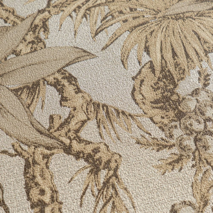 Beige non-woven wallpaper with a matte botanical pattern and glossy background, 3007712