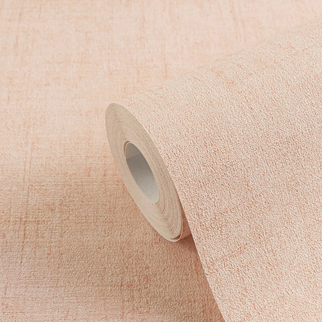 Plain non-woven wallpaper with natural linen texture | pink - 3007651