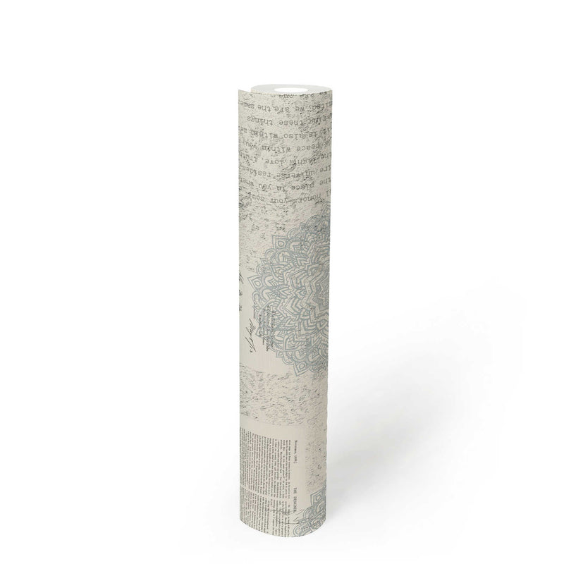 Boho tapetes ar mandala rakstu, vintāžā stilā 367752, zilgani pelēkas AS Creation