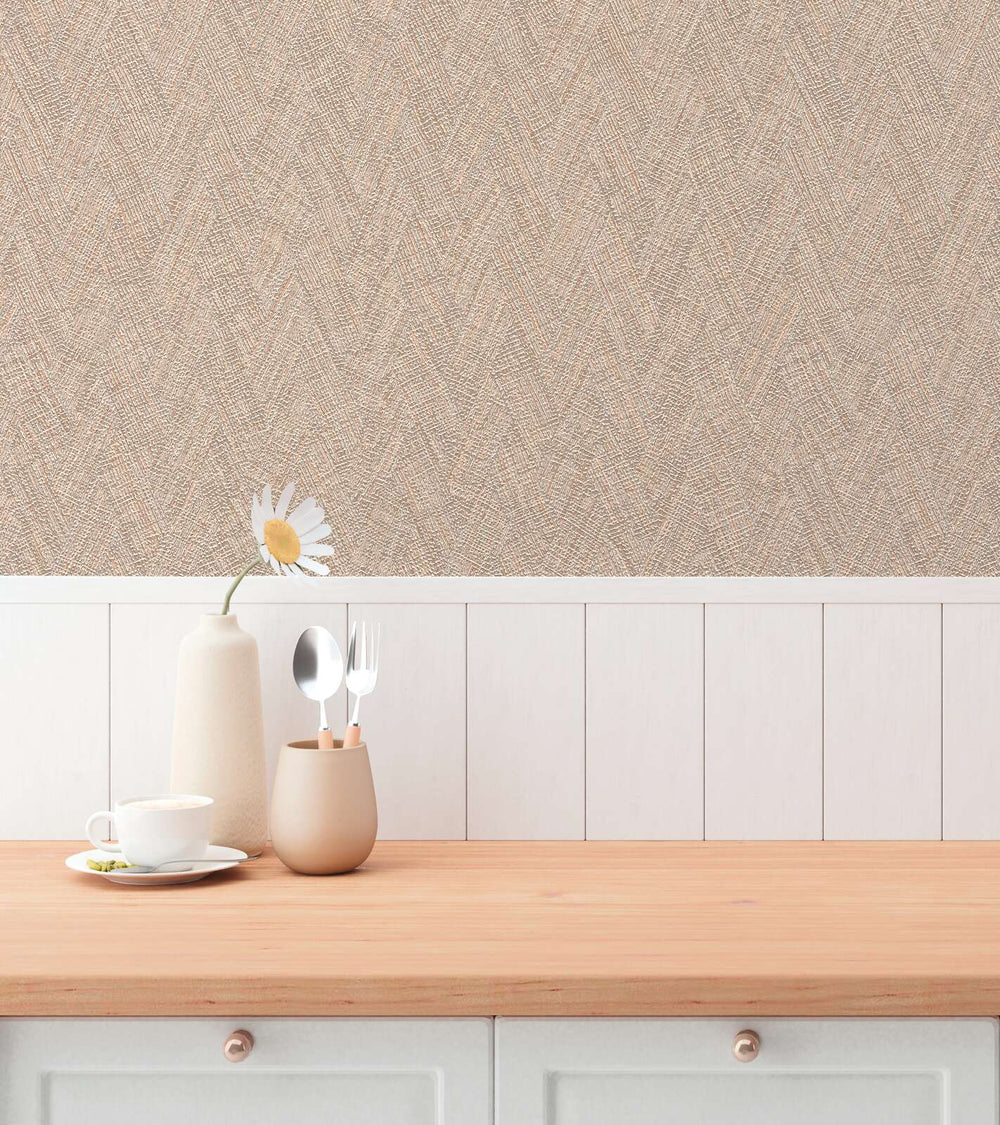 Brūnas neaustas tapetes ar smalku austu tekstūru zigzaga - 3010611 AS Creation